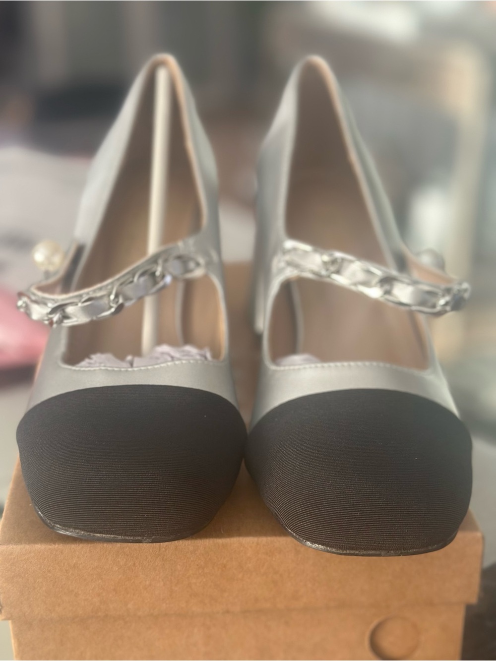 Gotogo Women's Two-Tone Mary Jane Pumps in Silver and Black